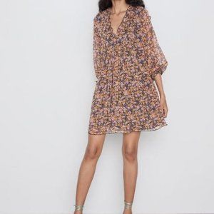 5/$25 Zara Flowy Printed Mini Dress S floral chiffon